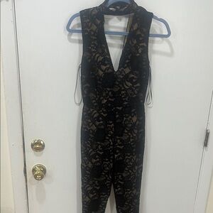 G by Guess Black and Tan Lace Jumpsuit